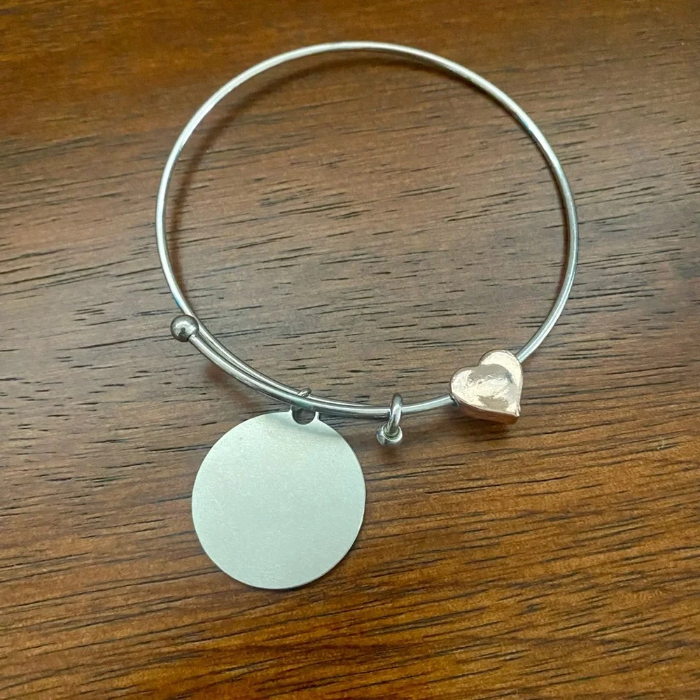 Silver Metal Bracelet Women’s Inspirational Faux Sapphire Rose Gold Heart
